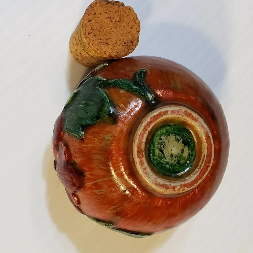 Vintage Handpainted Pottery cork lid Stash Jar Pot